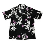 Mission Zero Men’s Vintage Aloha Shirt- L - Hilo Hatties - Black/White & Fuchsia Banana Heart
