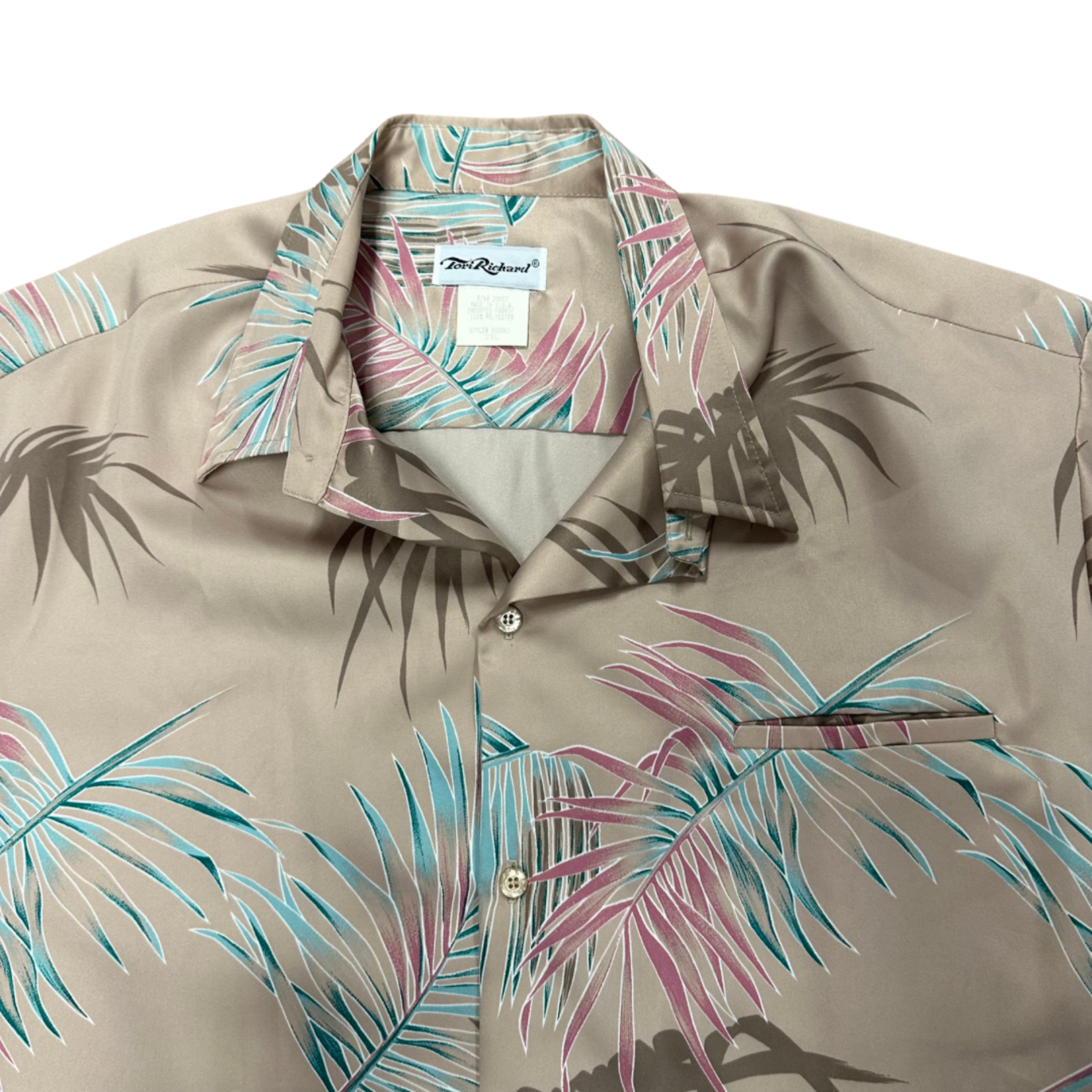 Mission Zero Men’s Vintage Aloha Shirt- XXL -Tori Richard -Mauve Pastel Palm Leaf