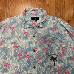 Mission Zero Men’s Reloved Aloha Shirt -L - Mararitaville - Pink Flamingo