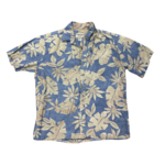 Mission Zero Men’s Reloved Aloha Shirt -M-Cooke Street- Blue & Tan Tropical leaf