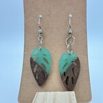Little McKfarm Stainless Steel Sea Green & Wood Leaf Earrings