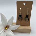 Little McKfarm Black Lip Shell Crescent Moon + Lava Rock Sterling Silver Earrings