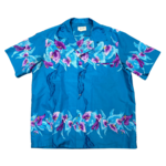 Mission Zero Vintage Men’s Aloha Shirt -Helena's Hawaii - Blue & Purple Anthurium - L/XL *As Is*