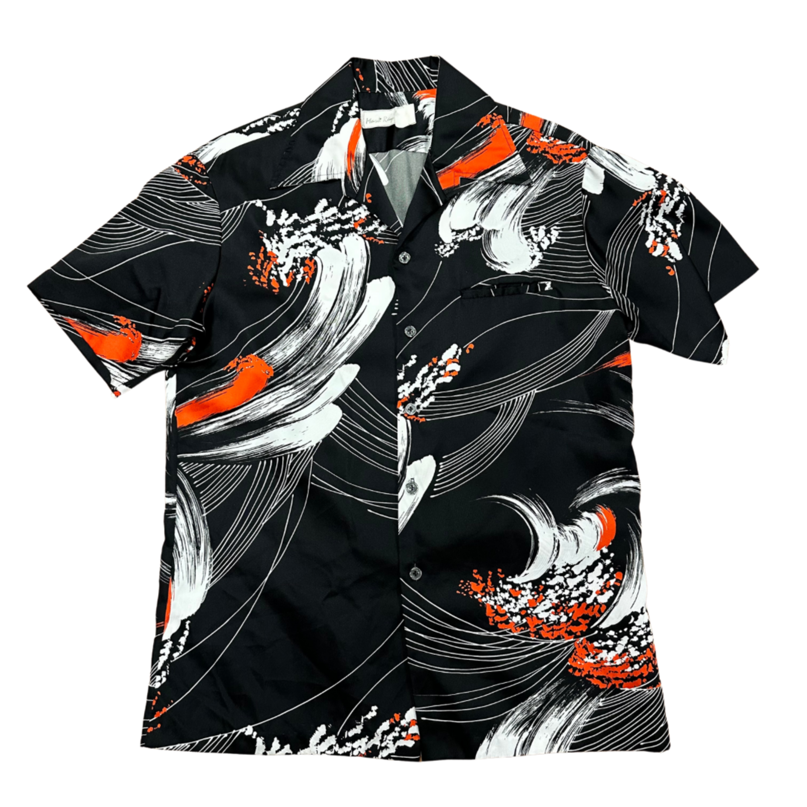 Mission Zero Men’s Vintage Aloha Shirt - Mark Reysten - Red/White/Black Wave Splash  - L