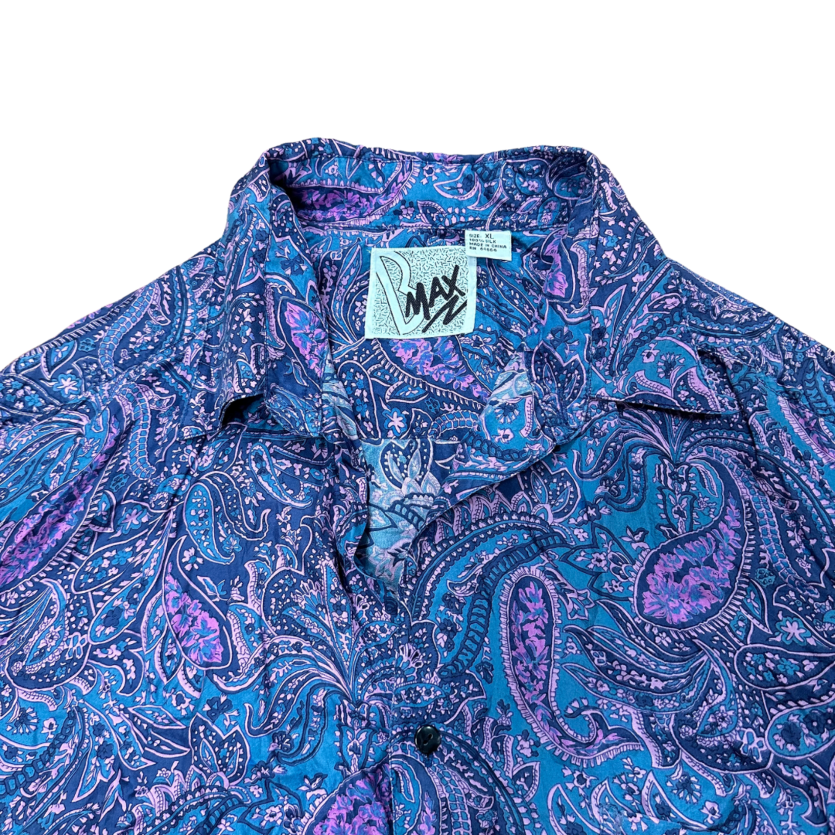 Mission Zero Men's Vintage Shirt - Bmax- 100% Silk Paisley Long Sleeve -XLarge *missing one top button*