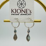 Kione’s Prism Jewelry Labradorite + Black Freshwater Pearl Sterling Silver Hoop Earrings