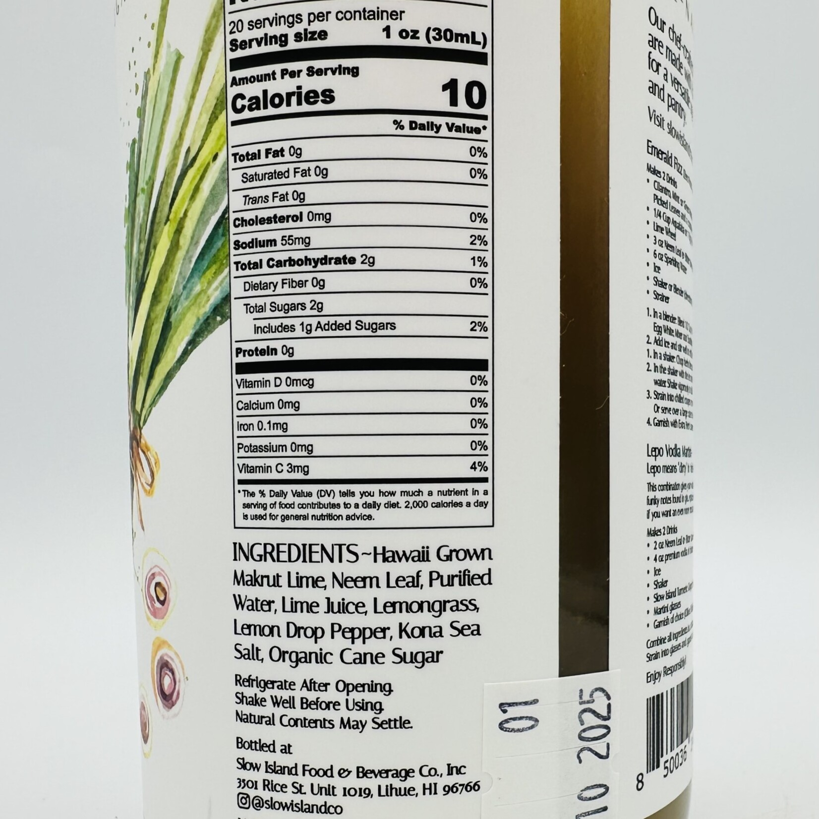 Slow Island Co. Neem Leaf & Bitter Lime Beverage Mixer 20 oz.