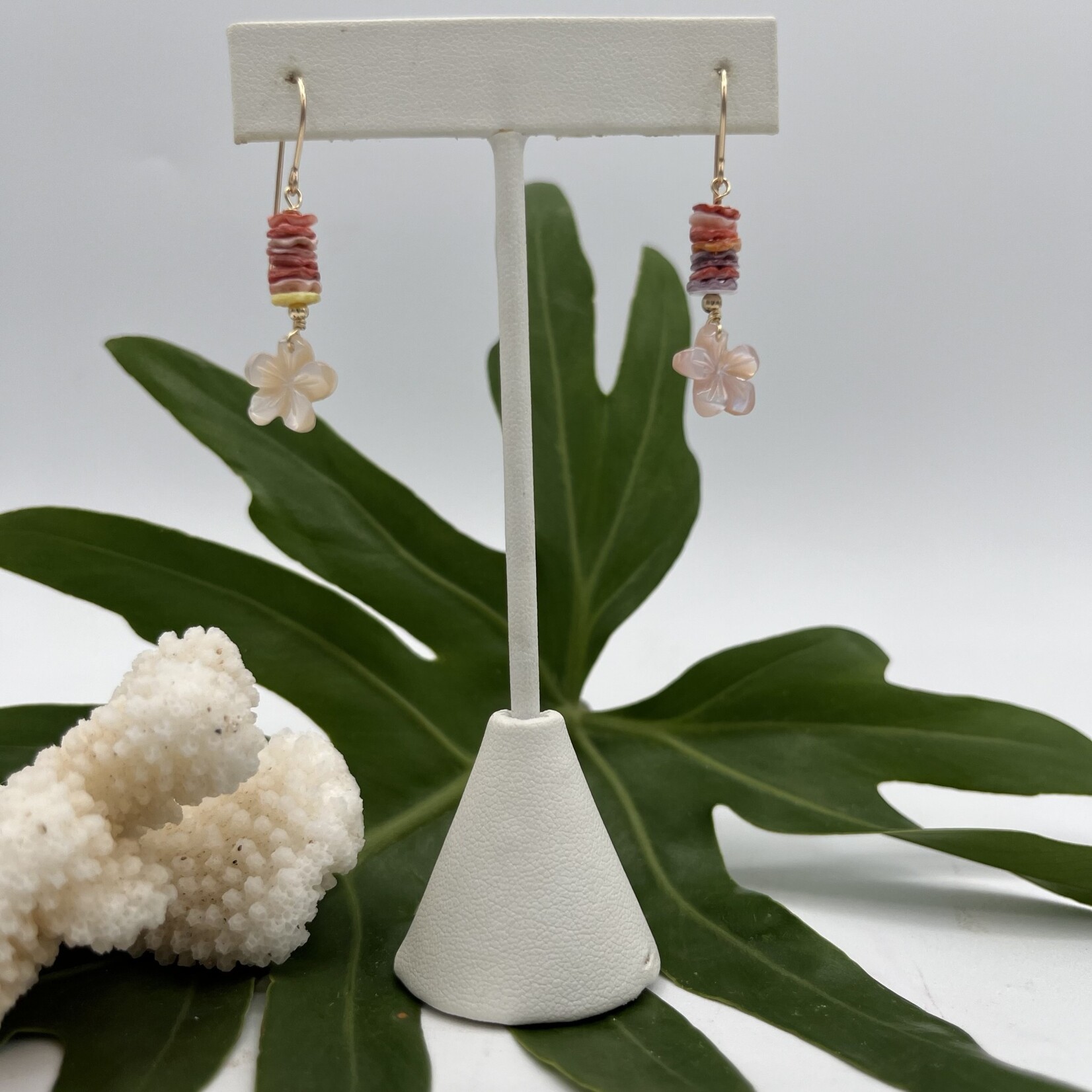 Shell Of A Life Mother of Pearl Plumeria + P. Lanford Bead Earrings
