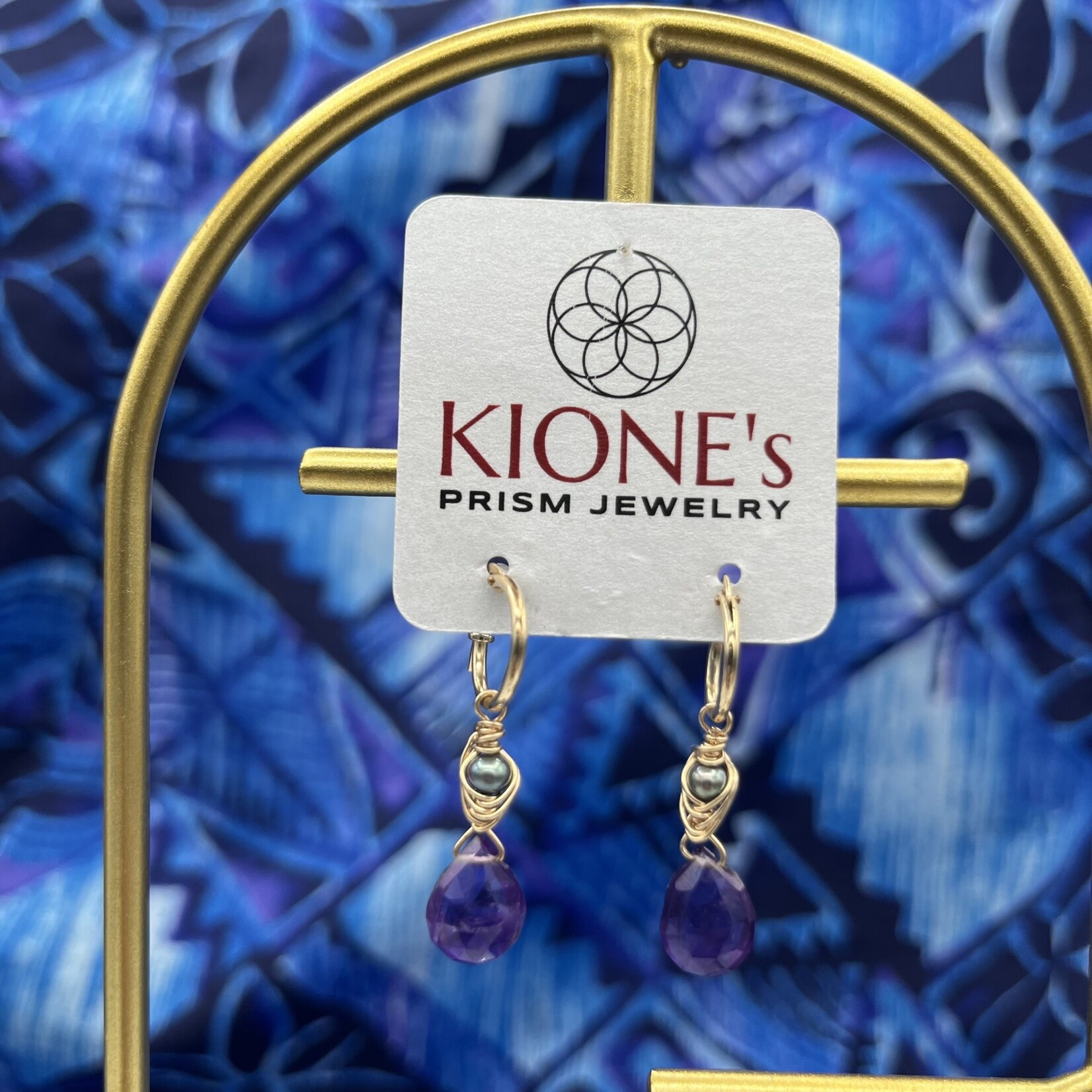 Kione’s Prism Jewelry Amethyst + Freshwater Pearl + 14kt Yellow GF Earrings