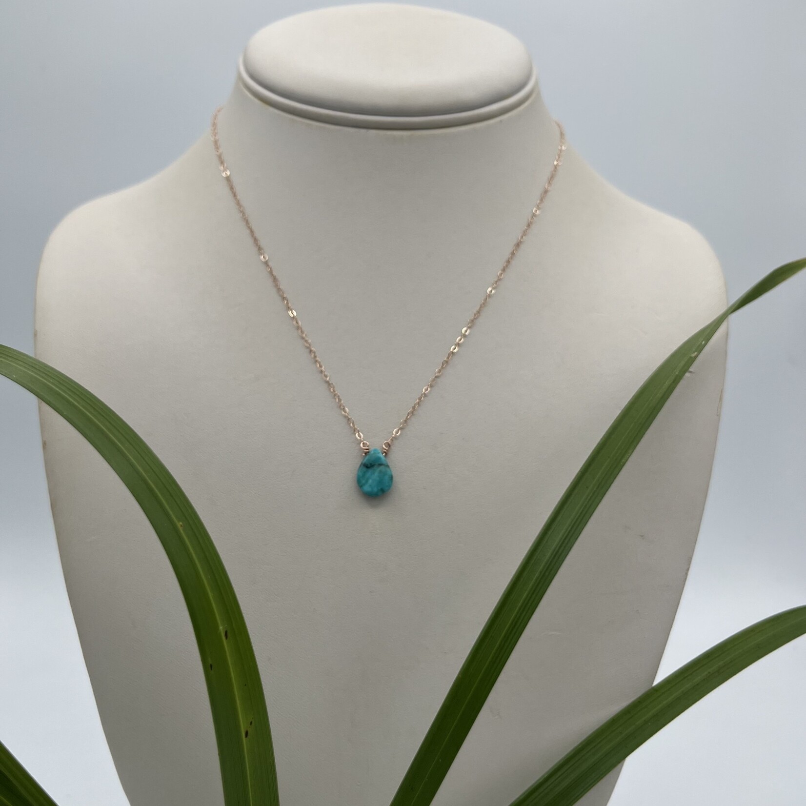 Kione’s Prism Jewelry Solitaire Turquoise + 14kt Rose GF Necklace