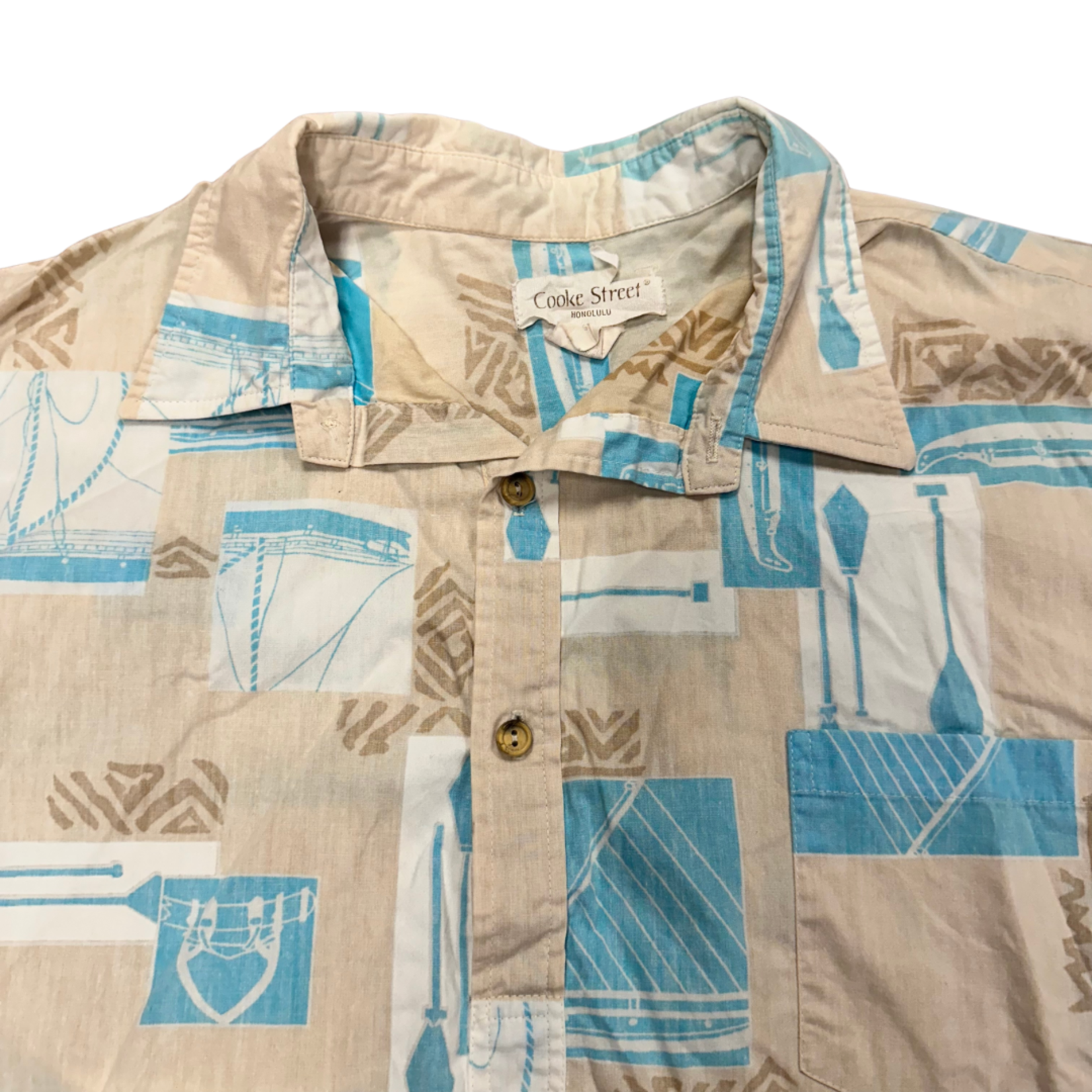 Mission Zero Men’s Vintage Aloha Shirt- XL - Cooke Street - Reverse Canoe & Paddle Print