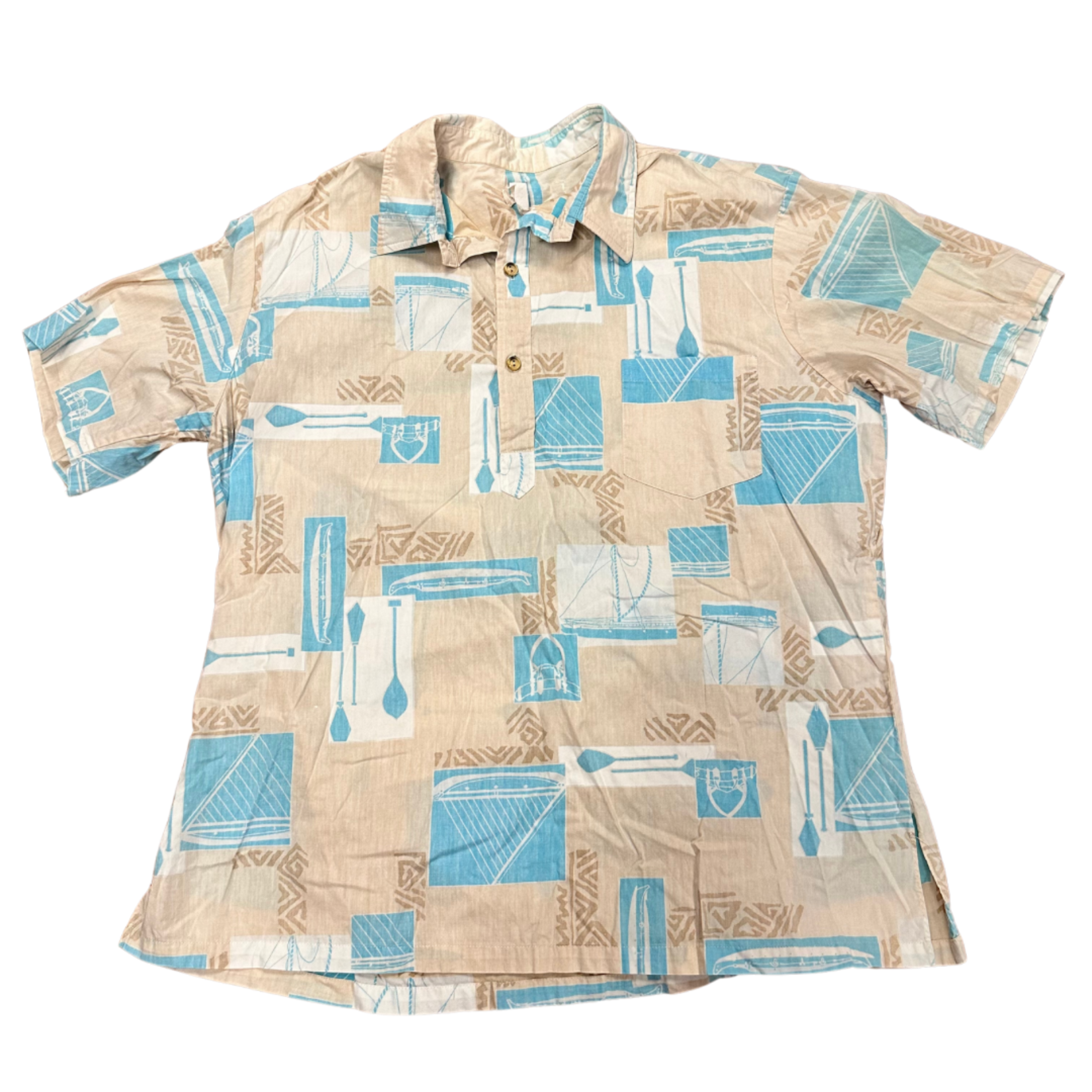 Mission Zero Men’s Vintage Aloha Shirt- XL - Cooke Street - Reverse Canoe & Paddle Print