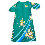 Mission Zero Women’s Vintage Blue Hawaii Green Asymmetric Neckline Dress Med.