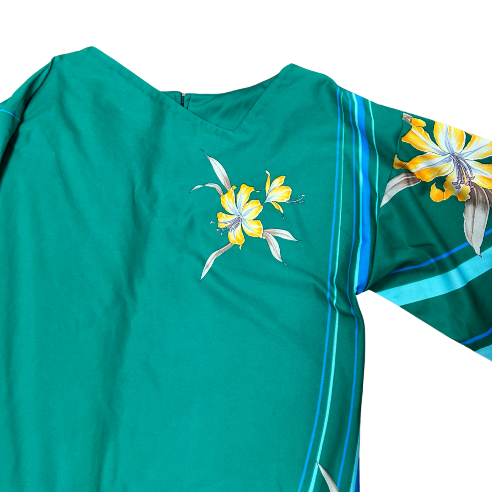 Mission Zero Women’s Vintage Blue Hawaii Green Asymmetric Neckline Dress Med.