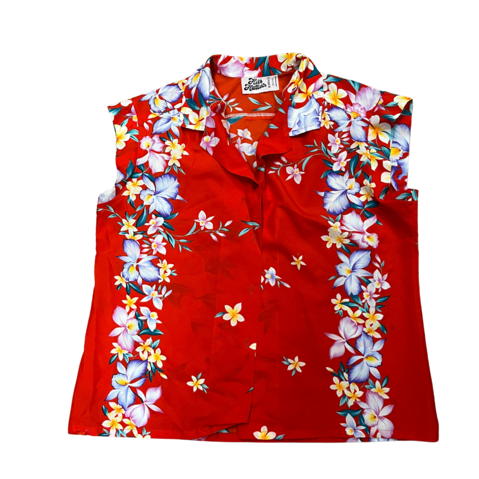 Mission Zero Women's Vintage Aloha Shirt - Hilo Hattie -Red Orchid Print Small