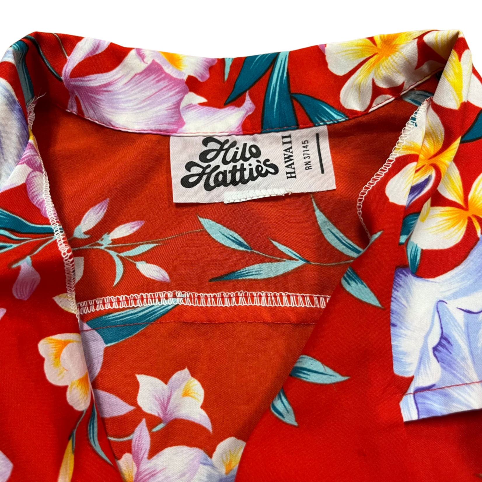 Mission Zero Women's Vintage Aloha Shirt - Hilo Hattie -Red Orchid Print Small