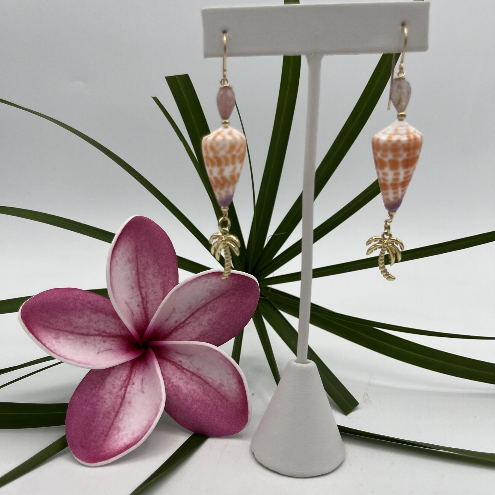 Shell Of A Life Tessellate Cone Shell + Pink Tourmaline + GF Palm Tree Earrings