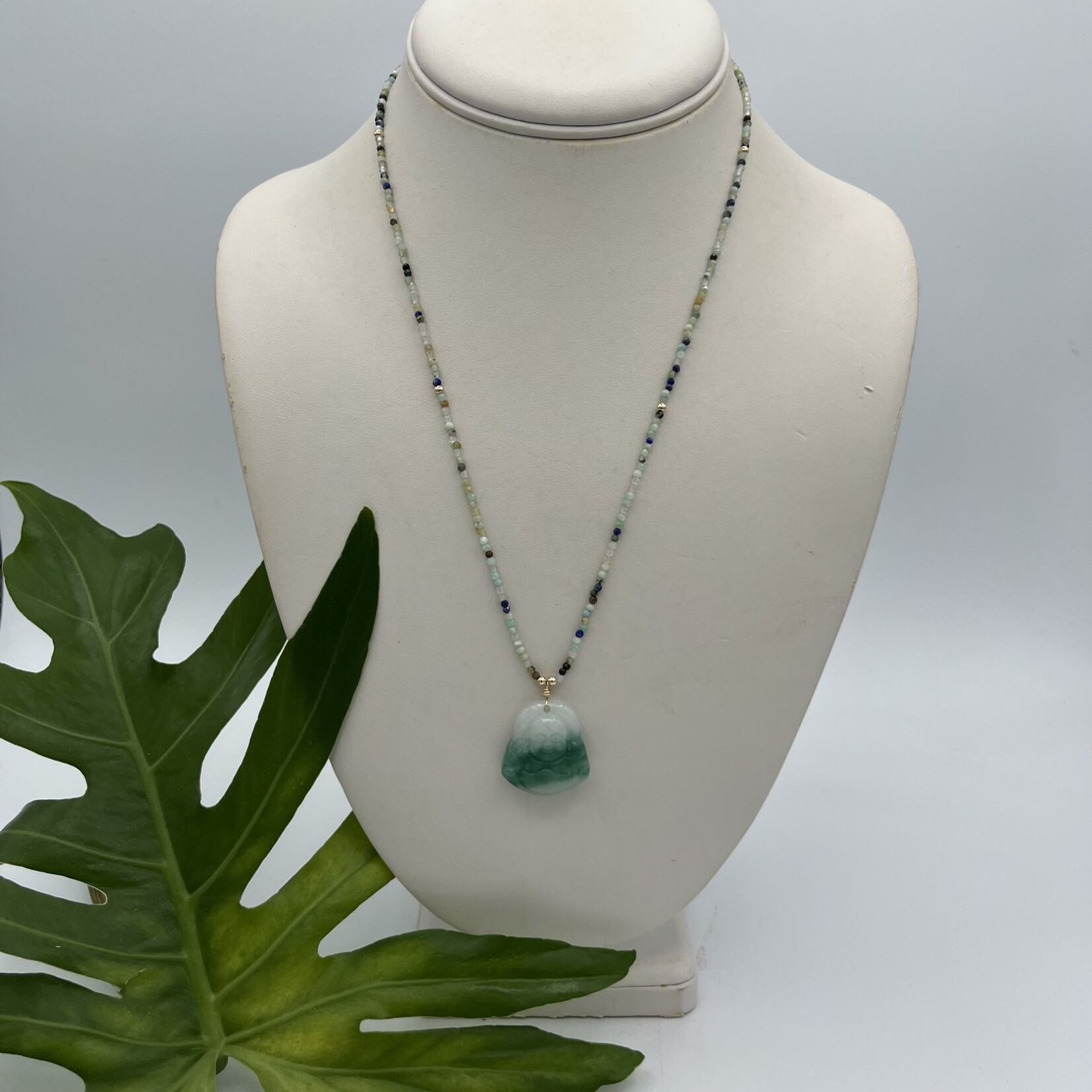 Shell Of A Life Jade Buddha + Amazonite Bead Necklace