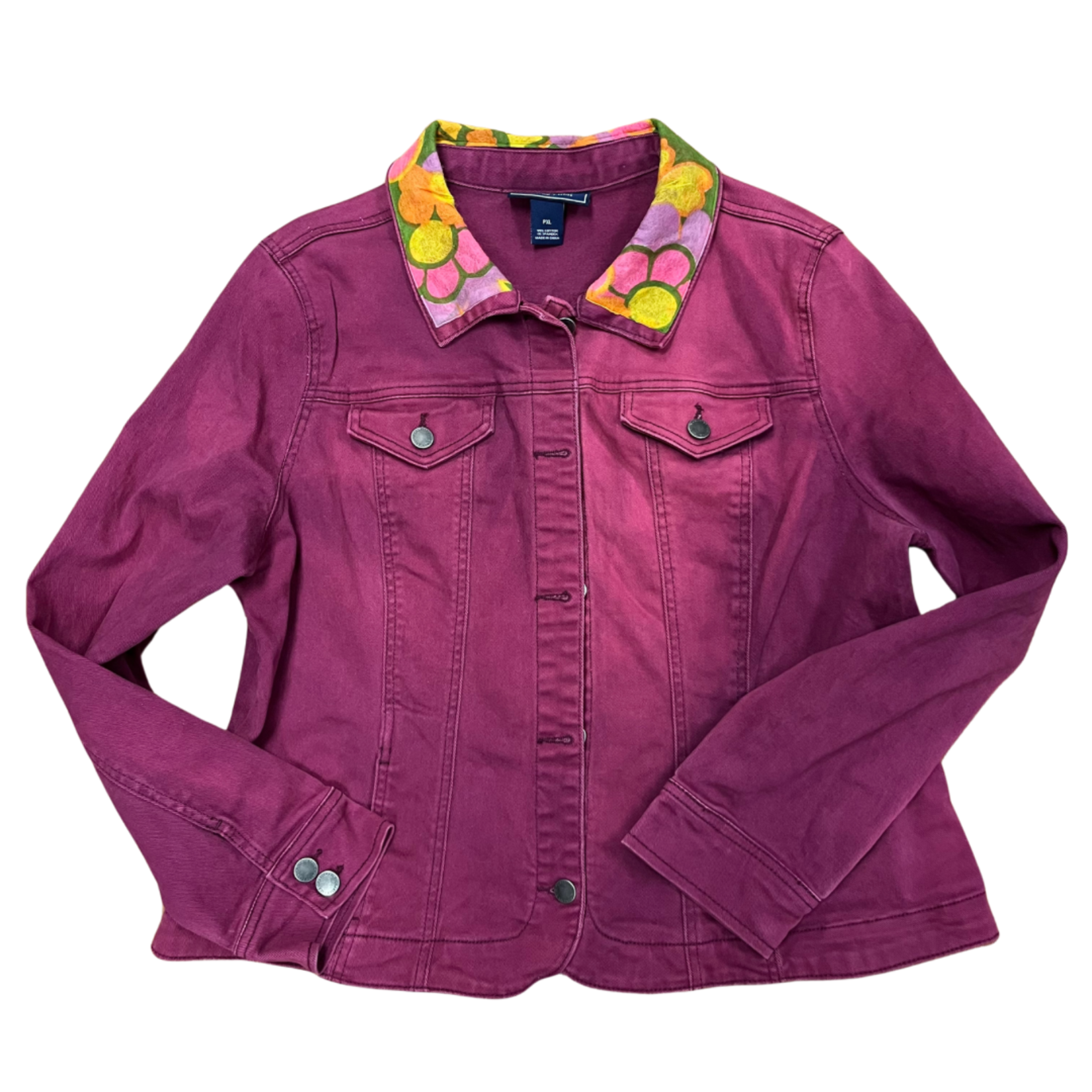 The HK Experience Upcycled Denim Jacket - Groovy Pua - Petite XL