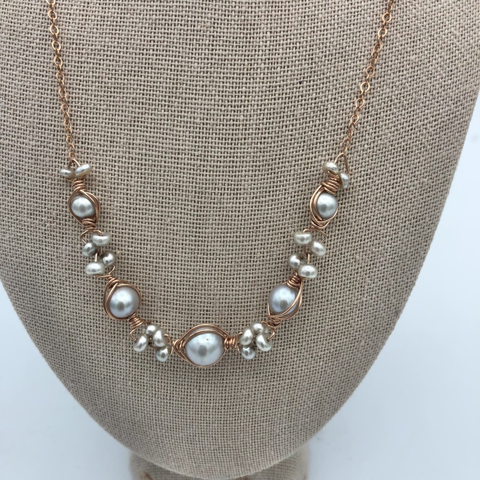 Kione’s Prism Jewelry 5-Link Silver Fresh Water Pearl on Rose Gold Necklace