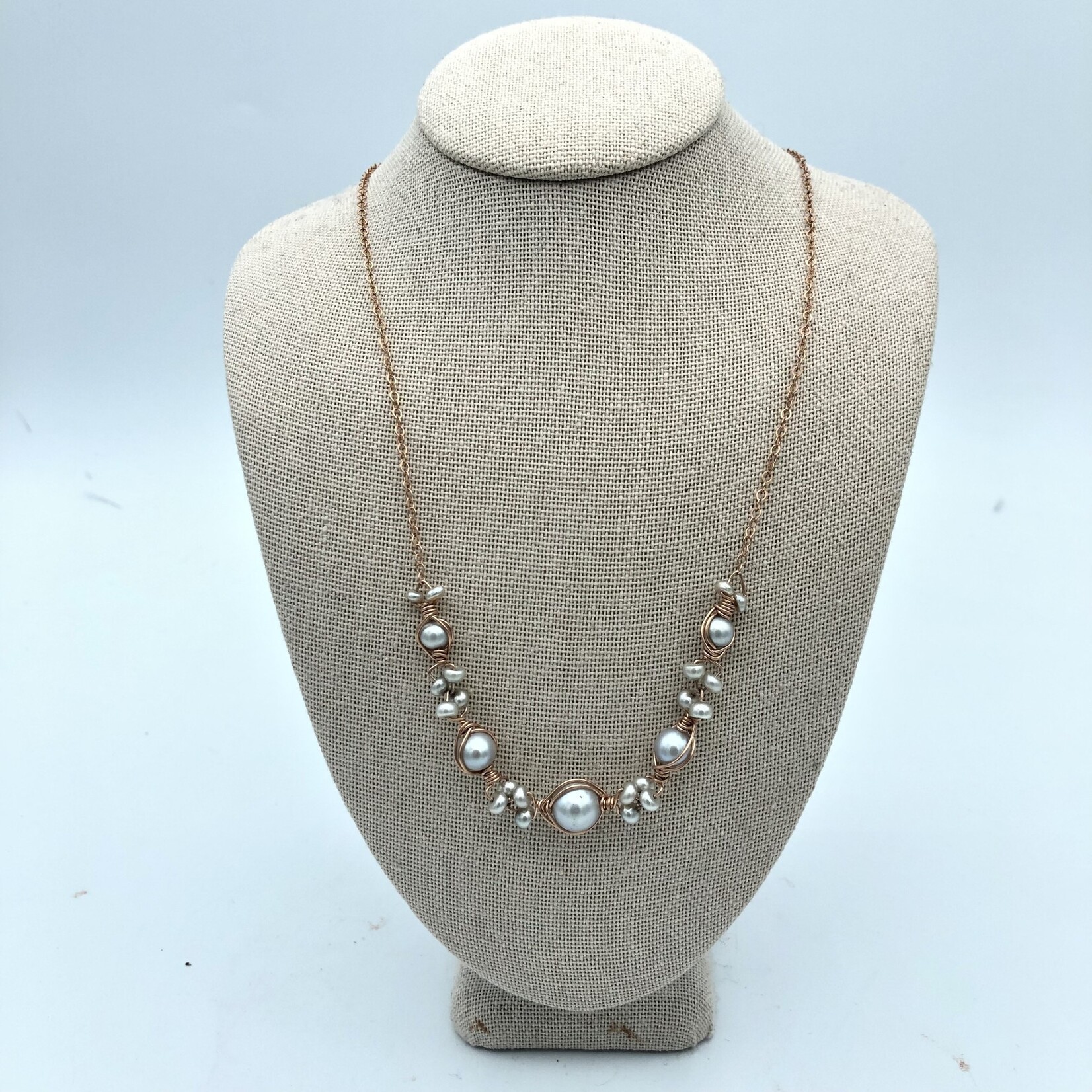 Kione’s Prism Jewelry 5-Link Silver Fresh Water Pearl on Rose Gold Necklace