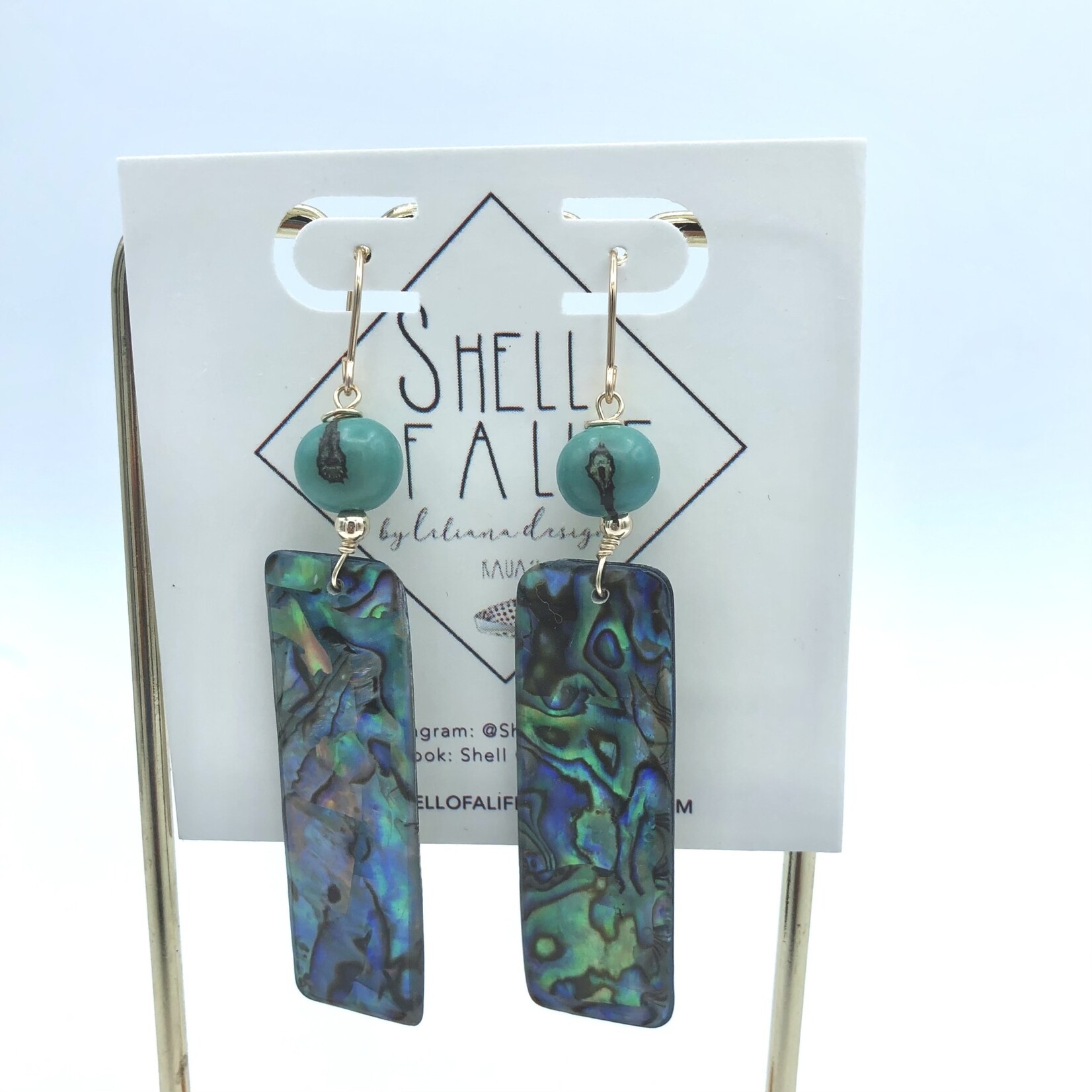 Shell Of A Life Abalone Rectangle Earrings with Turquoise Bead