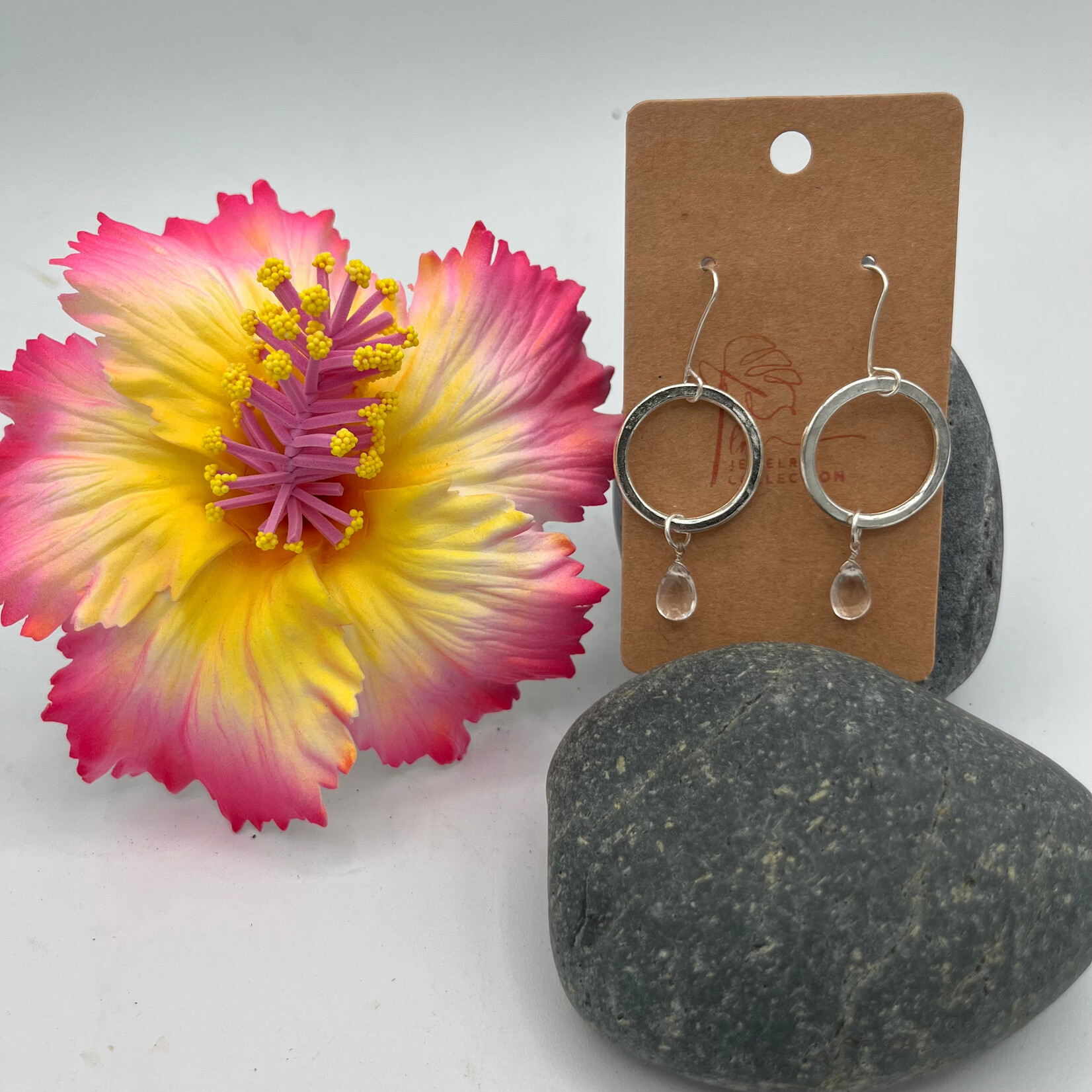 Little McKfarm Clear Quartz Crystal SS Hoop Earrings