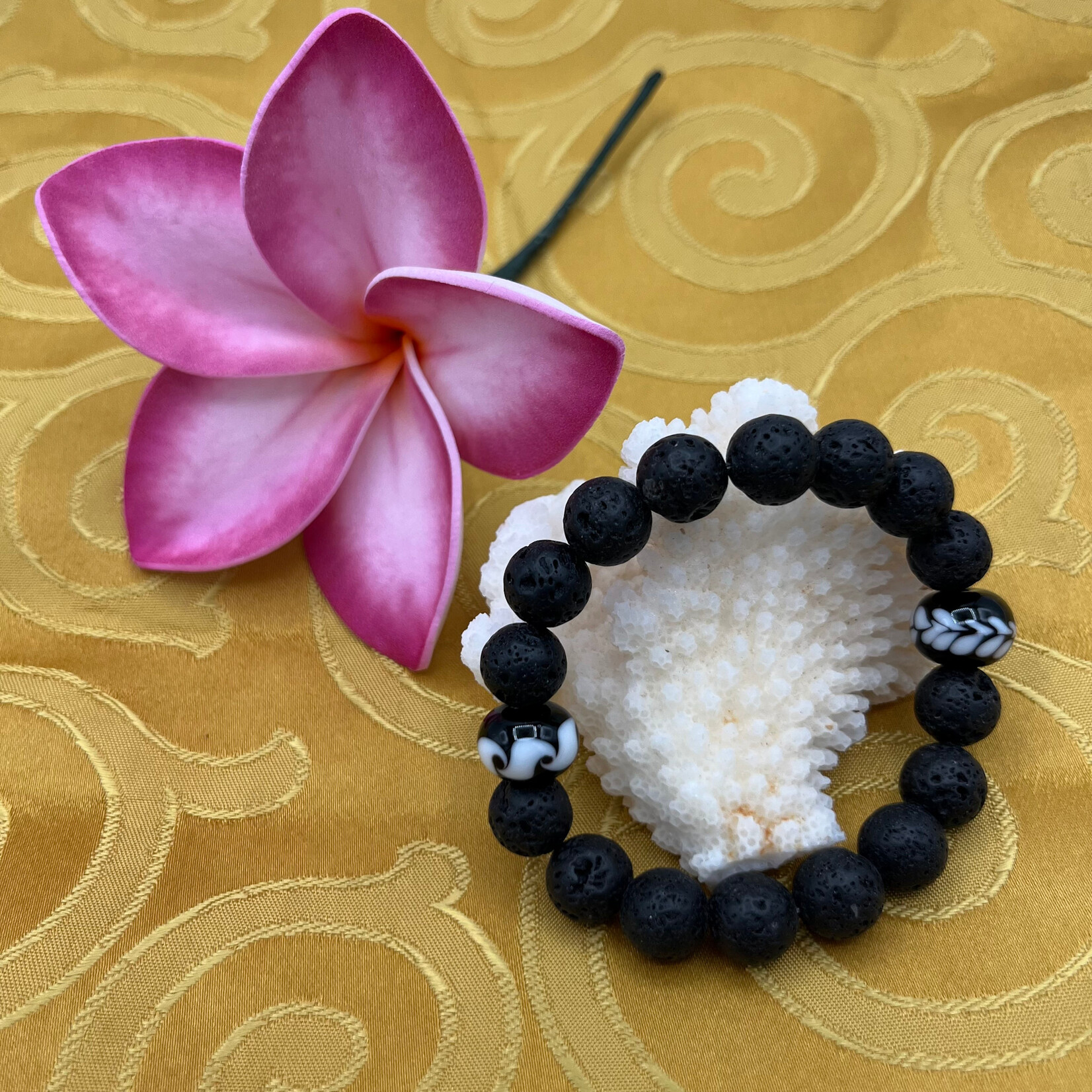 Shell Of A Life Lava + Blown Glass Beads Bracelet
