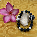 Shell Of A Life Black & White Lava Beads + Kukui Nut Bracelet