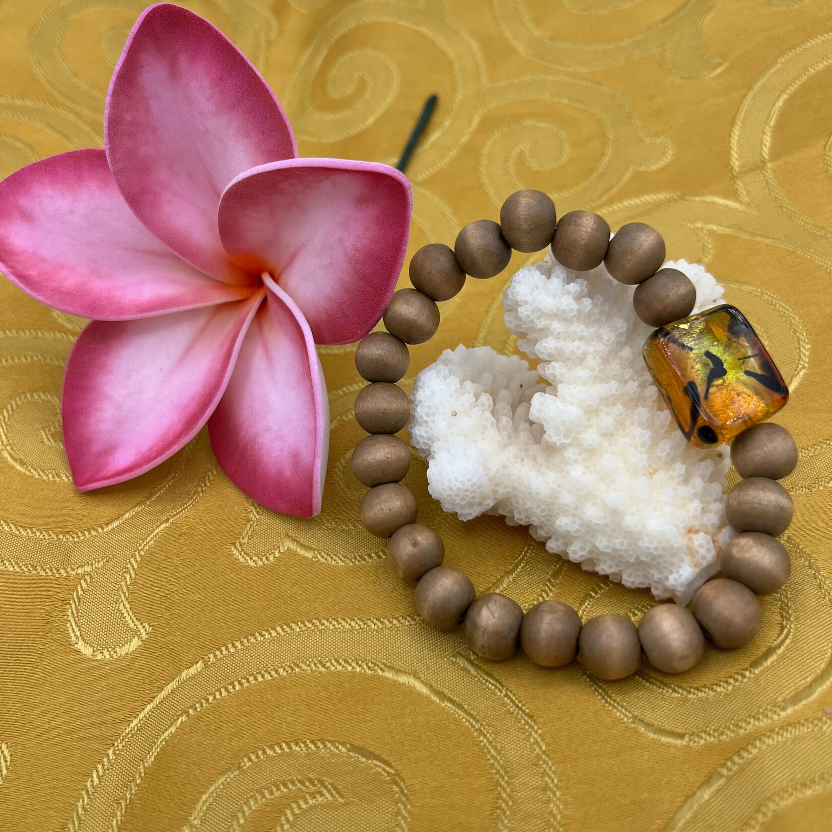 Shell Of A Life Vintage Roman Murano Glass + Wood Bead Bracelet
