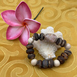 Shell Of A Life Tibetan Agate + Wood + Rhodochrosite Bead Bracelet