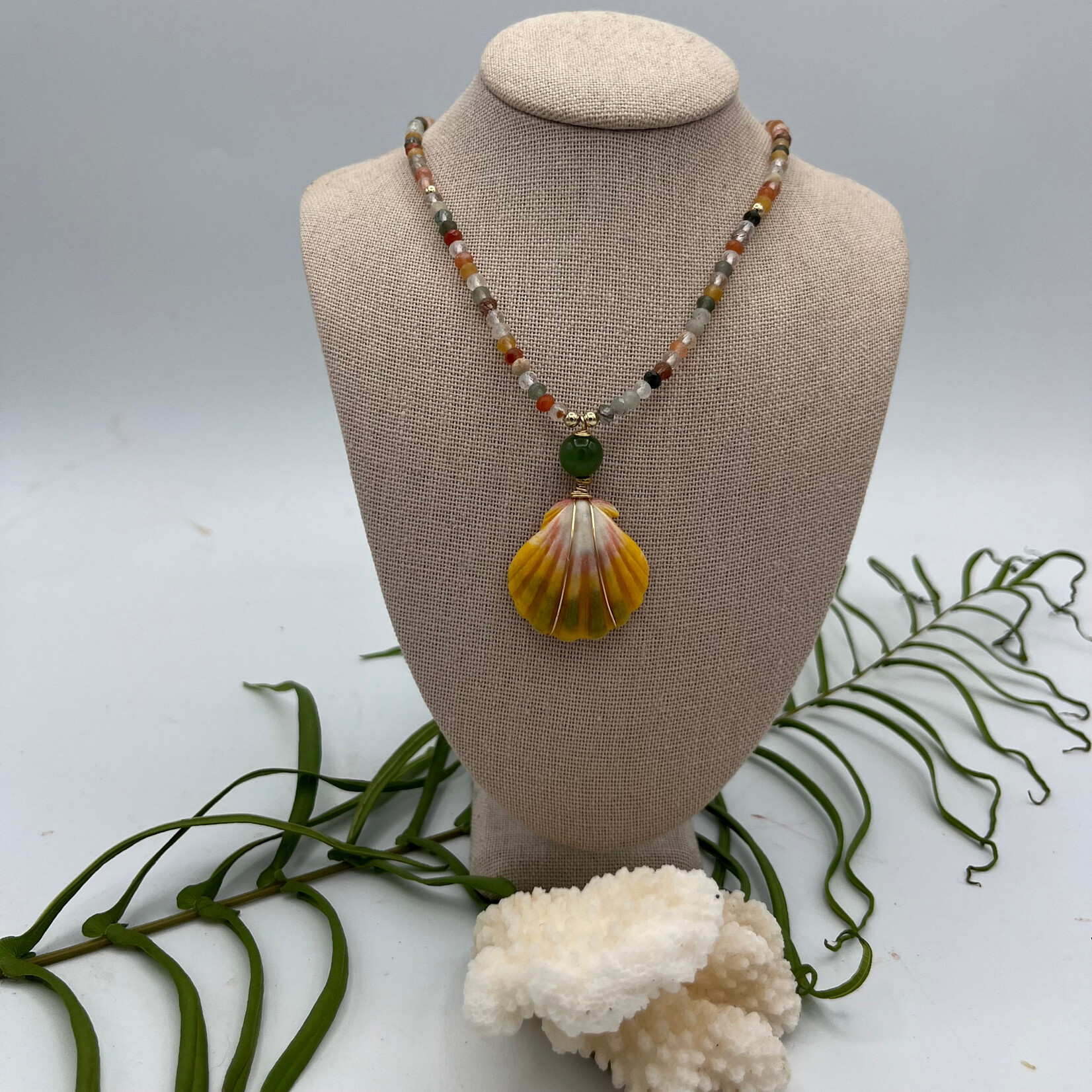 Shell Of A Life Sunrise Shell + Moonstone + Sunstone + Jade Necklace