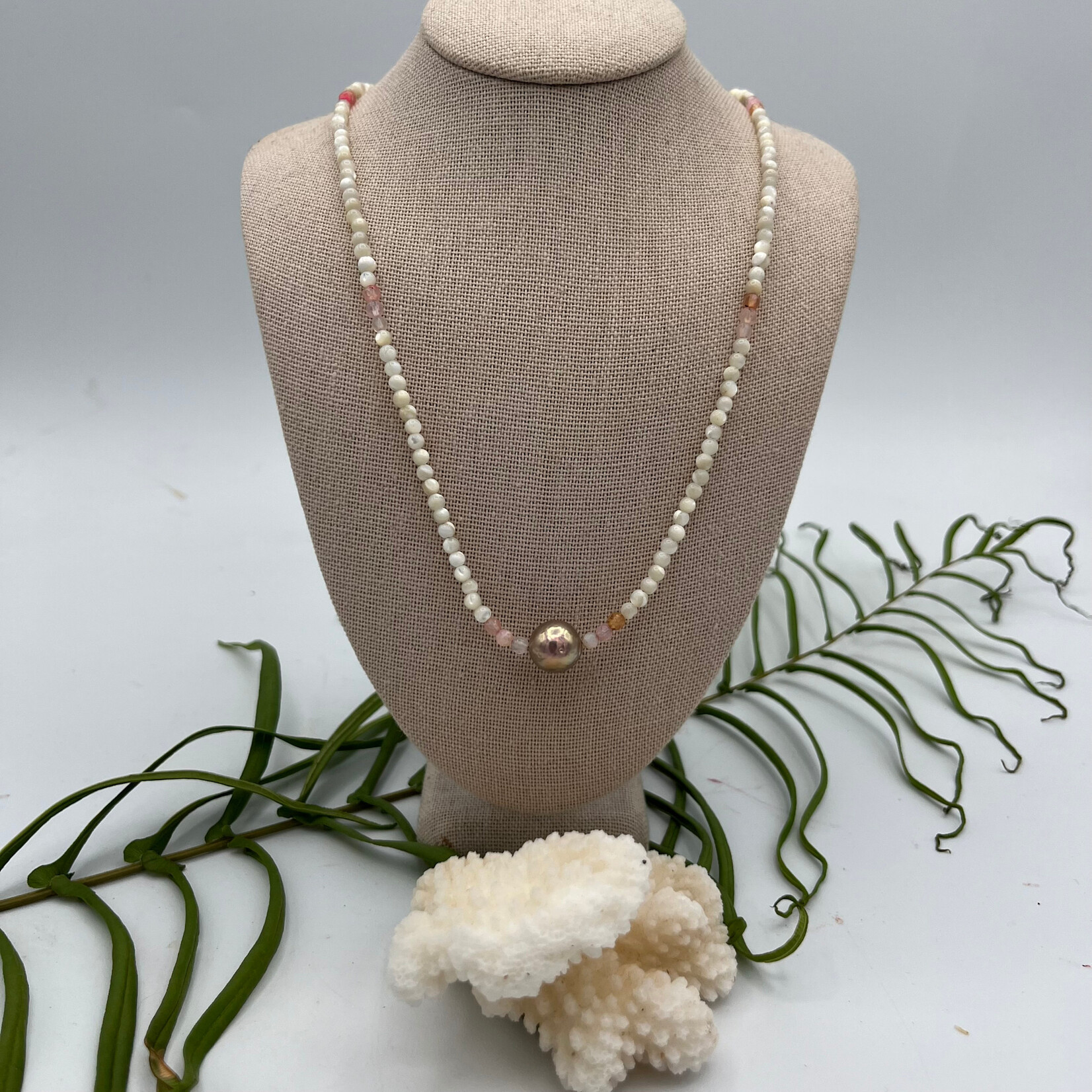 Shell Of A Life Edison Pearl + Pink Quartz + MOP Bead Necklace