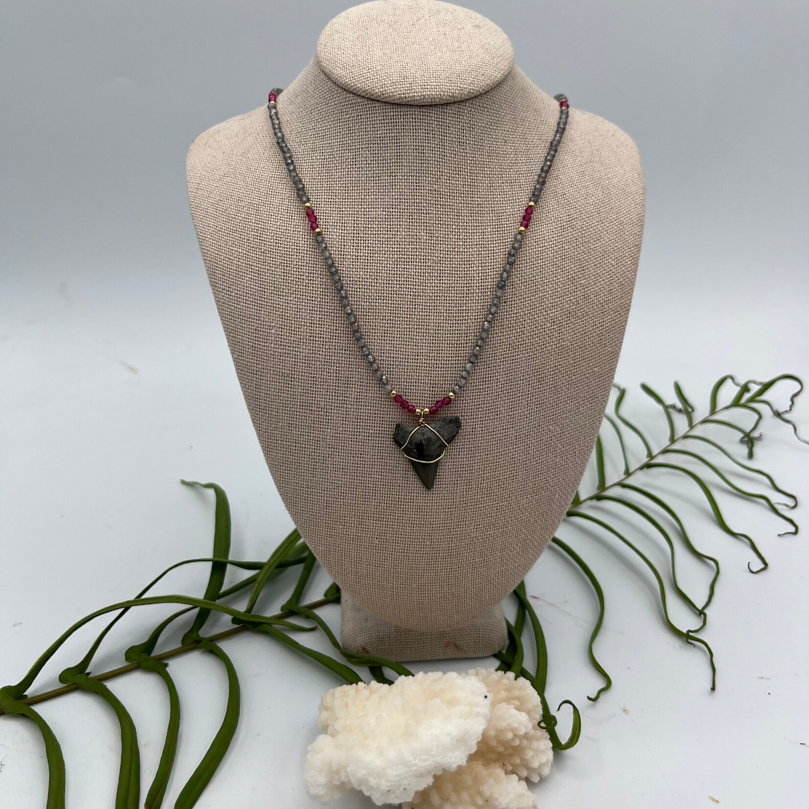 Shell Of A Life Shark Tooth + Laboradite + Pink Quartz Necklace