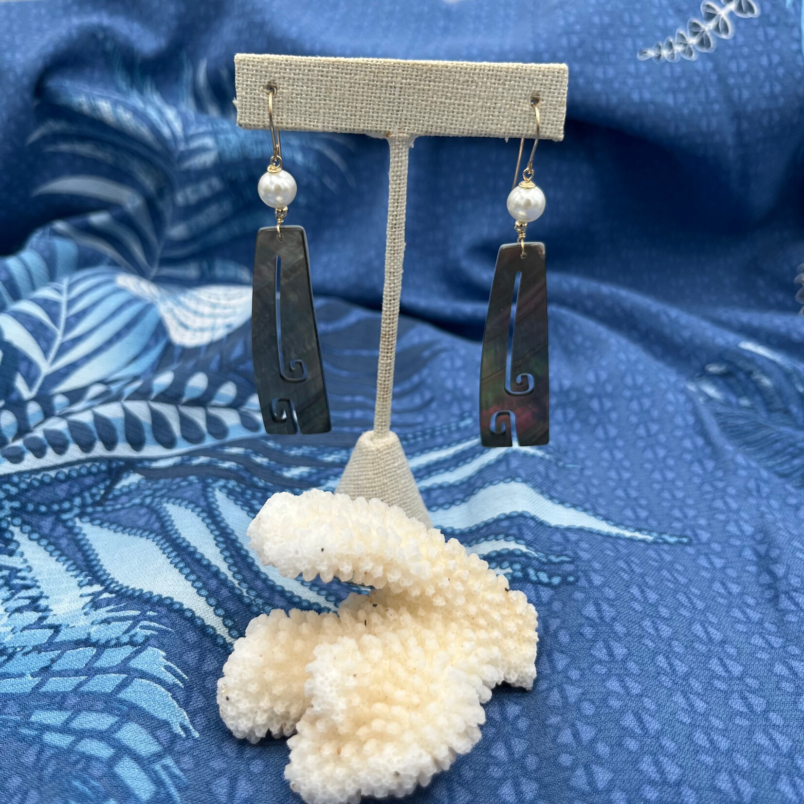 Shell Of A Life Manmade MOP Pearls + MOP Carved Bar GF Earrings