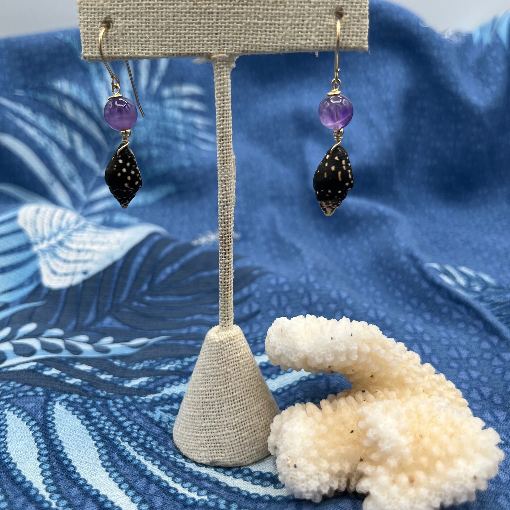Shell Of A Life Amethyst + Nerite Triton Shell GP Earrings