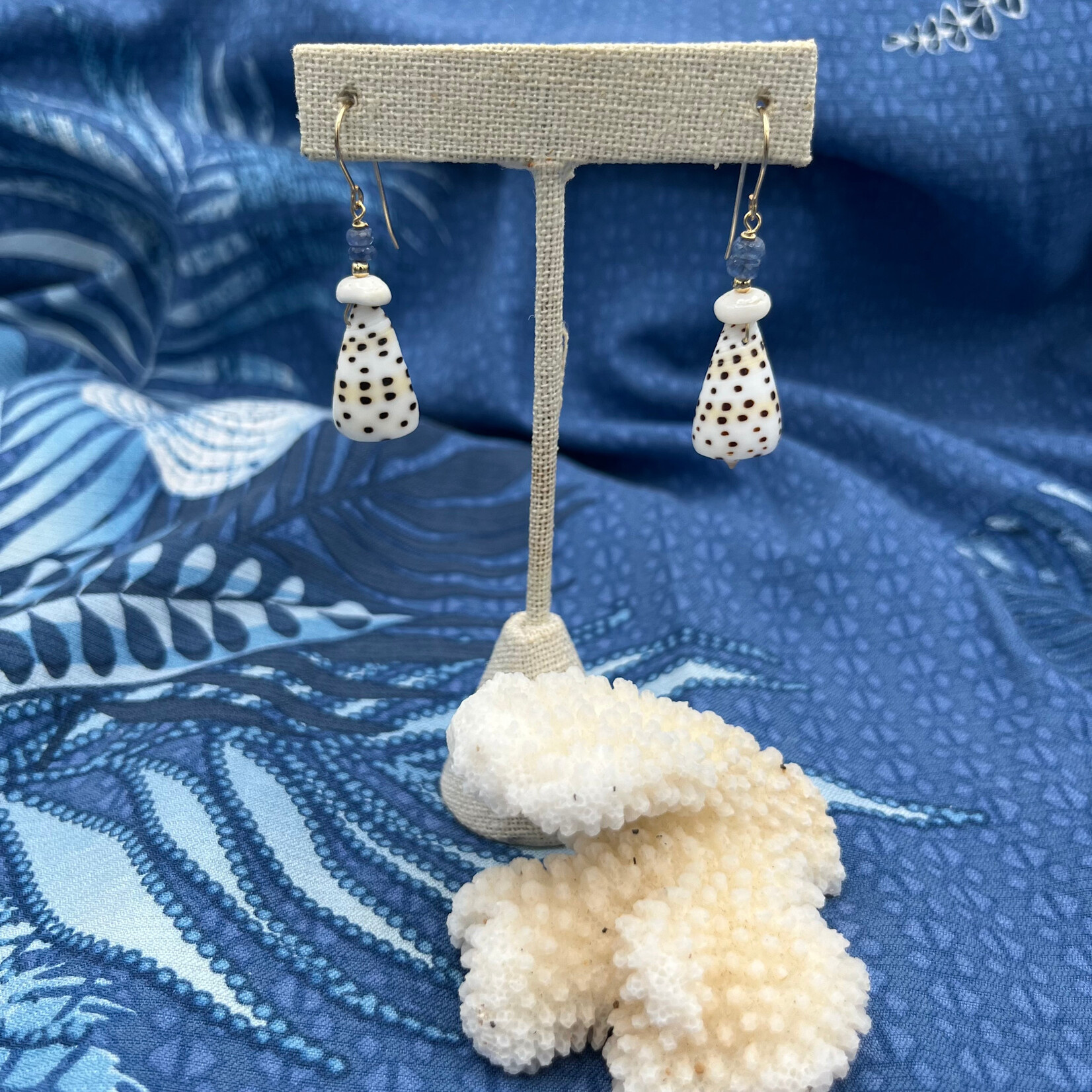 Shell Of A Life Flea Cone Shell (Grade A) + Pukas + Sapphire Bead Earrings