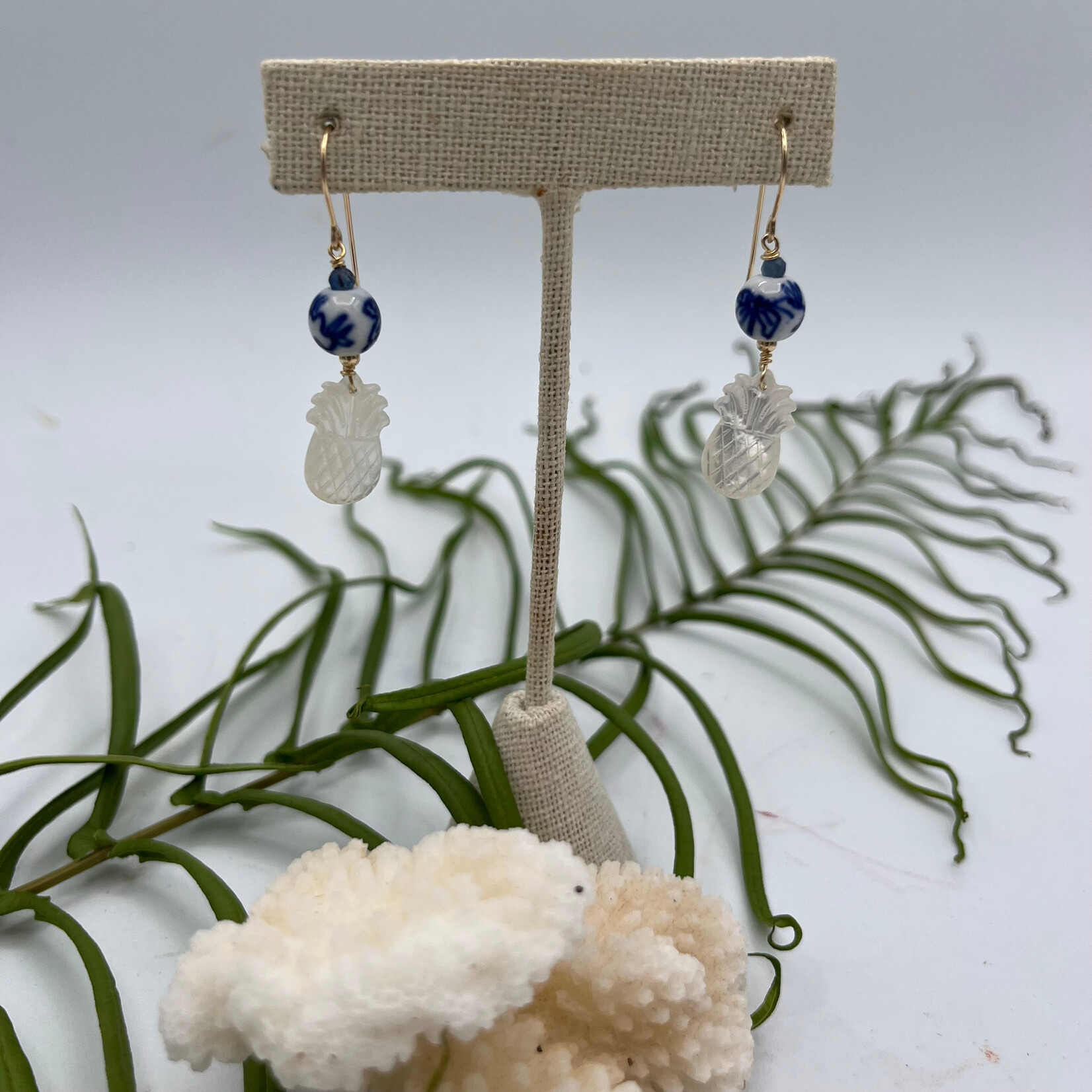 Shell Of A Life Pineapple MOP + Vintage Ceramic Bead Earrings