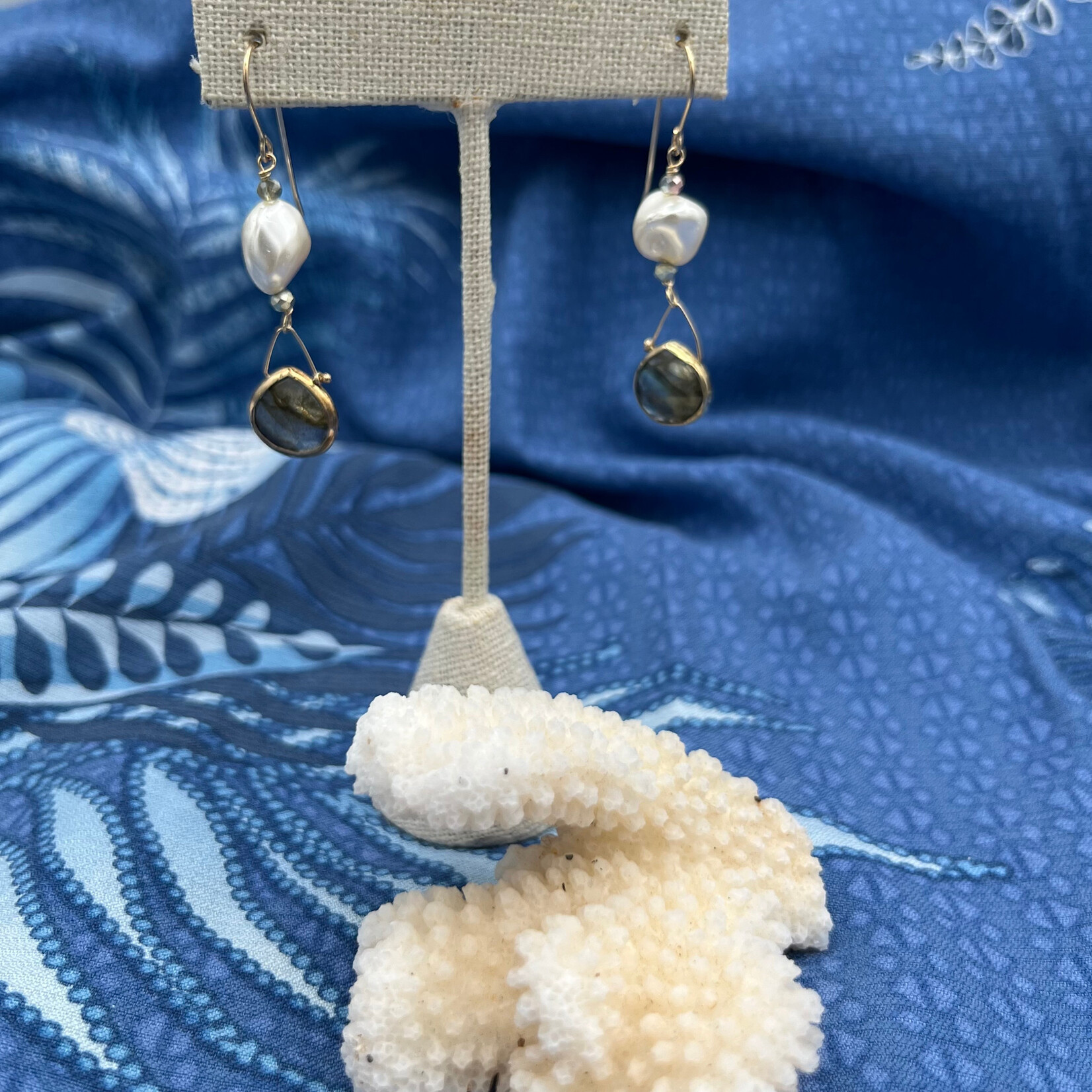 Shell Of A Life Laboradite + Shell Pearl Earrings