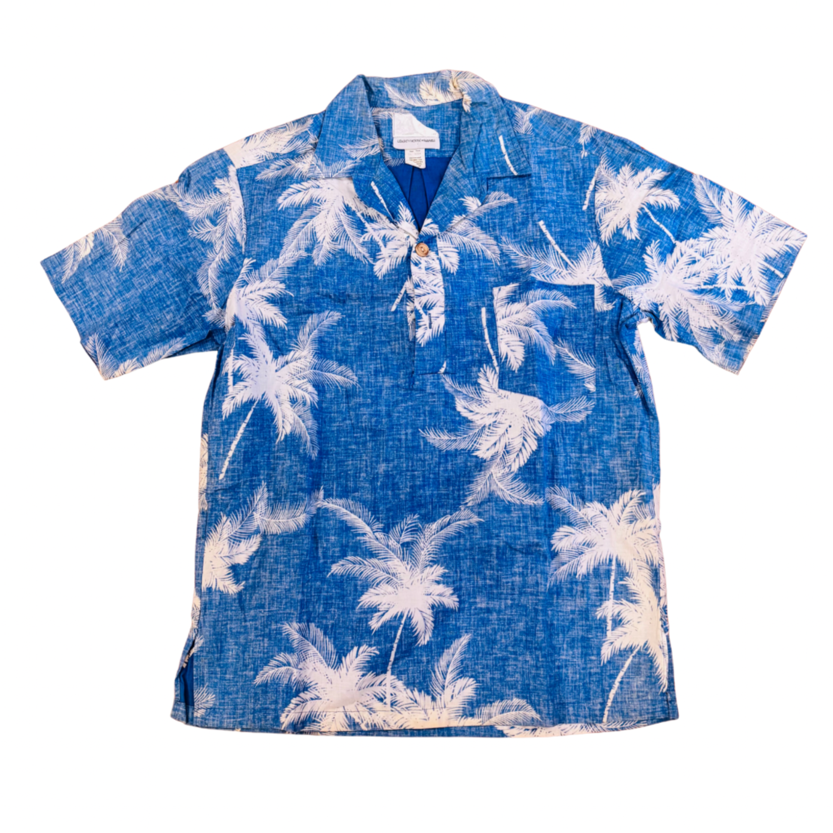 Mission Zero Men's Vintage Aloha Shirt - Blue Palm Casual Print - Liberty House- XL