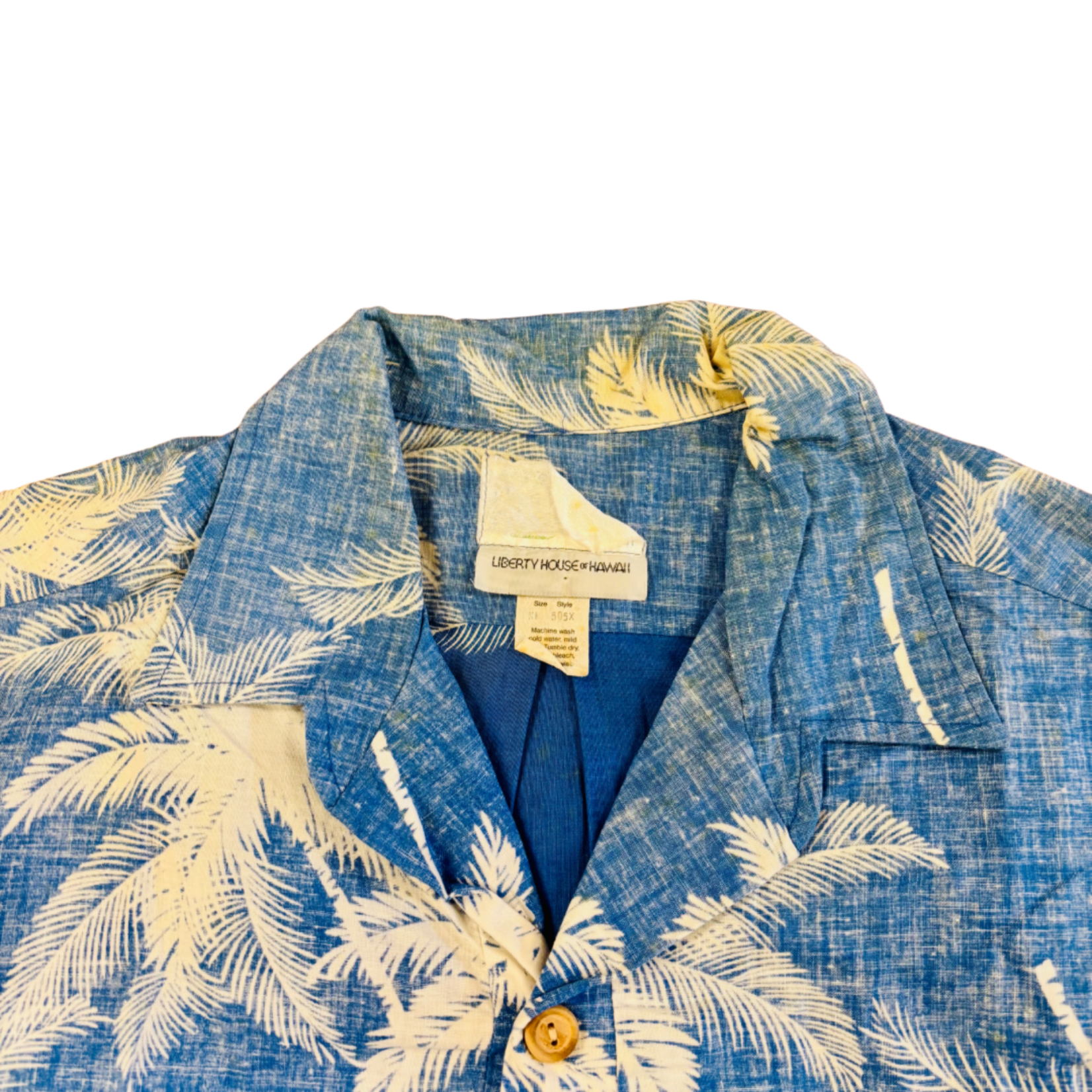 Mission Zero Men's Vintage Aloha Shirt - Blue Palm Casual Print - Liberty House- XL