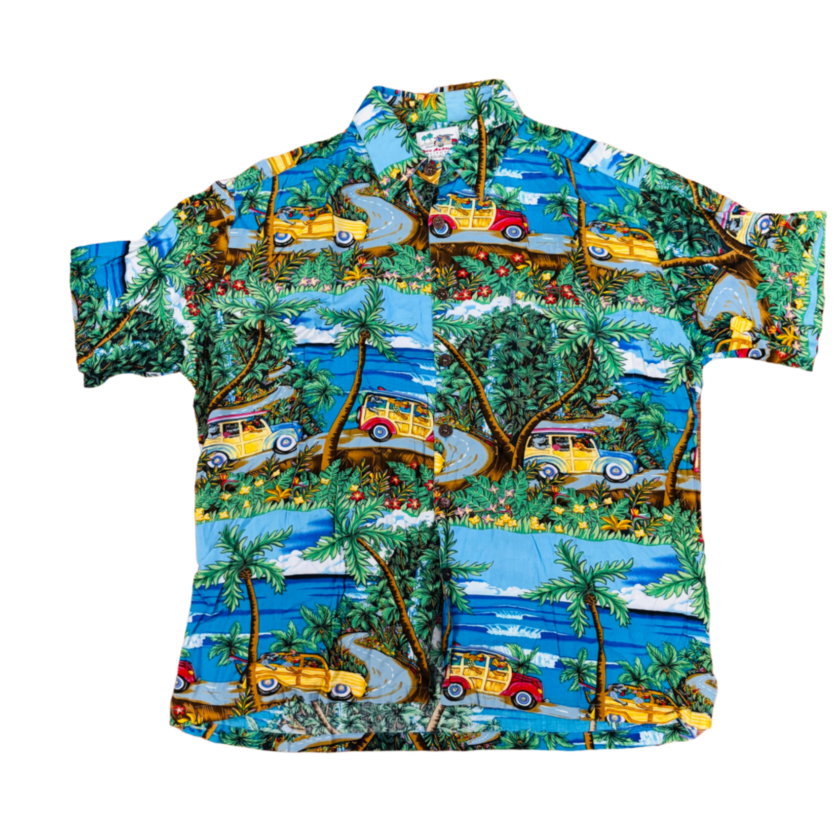 Mission Zero Men's Vintage Aloha Shirt - Ron Anderson Novelty Print Kahala - Woody Dog Trip - Large