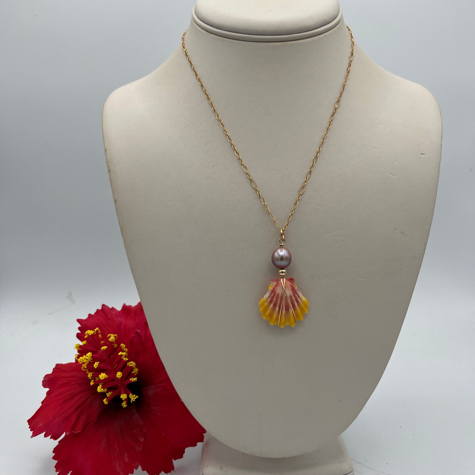 Shell Of A Life Sunrise Shell + Tahitian Pearl GF Necklace