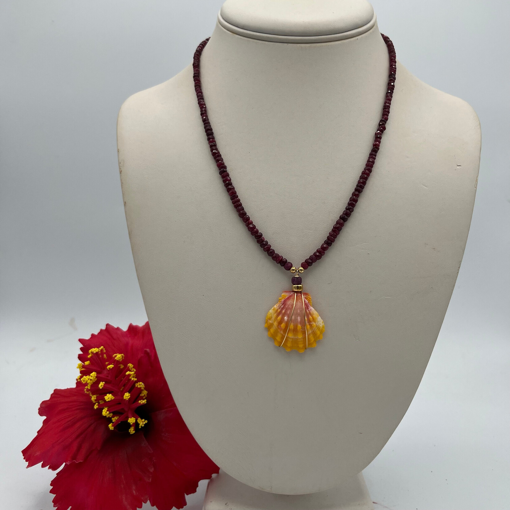 Shell Of A Life Ruby Beads + Sunrise Shell Necklace
