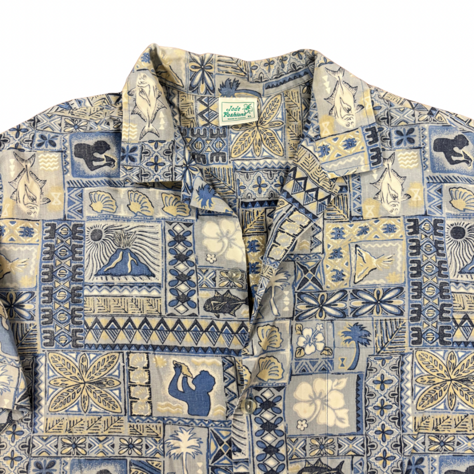 Mission Zero Vintage Aloha Shirt Men’s Jade Fashions XL Ulua and Island images blue
