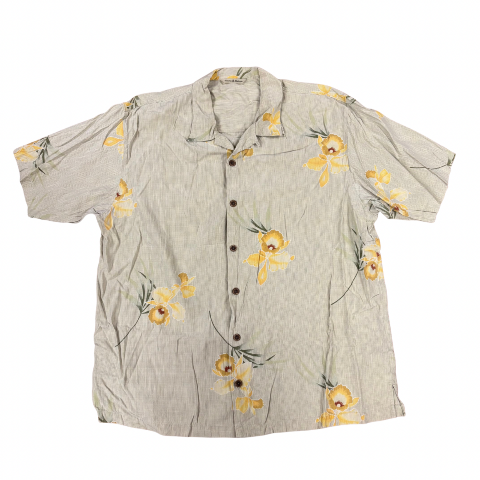 Mission Zero Men’s Aloha Shirt Tommy Bahama XL - 75% silk yellow orchid