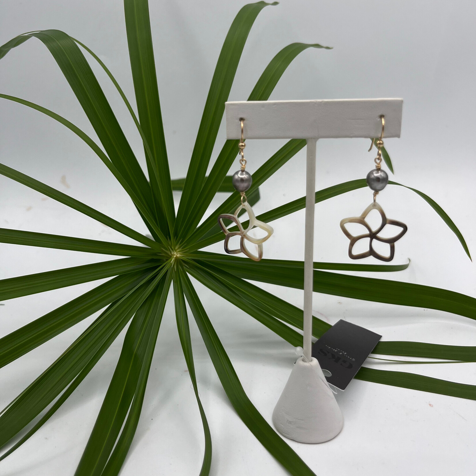 Shell Of A Life GKS Tahitian Pearl + MOP Plumeria Earrings GF