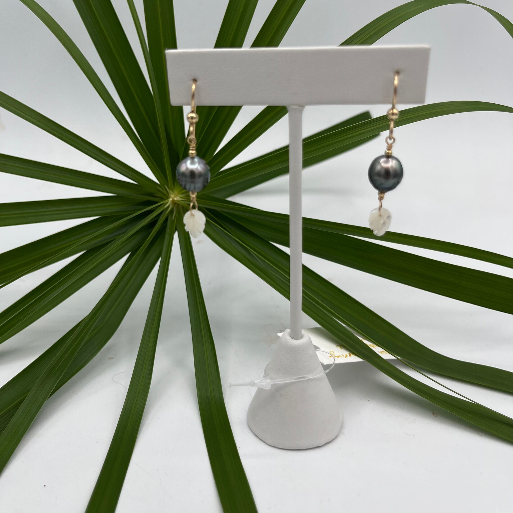 GKS - Grace K Studio GKS Tahitian Pearl + MOP Leaf Drop (Small) Earrings GF