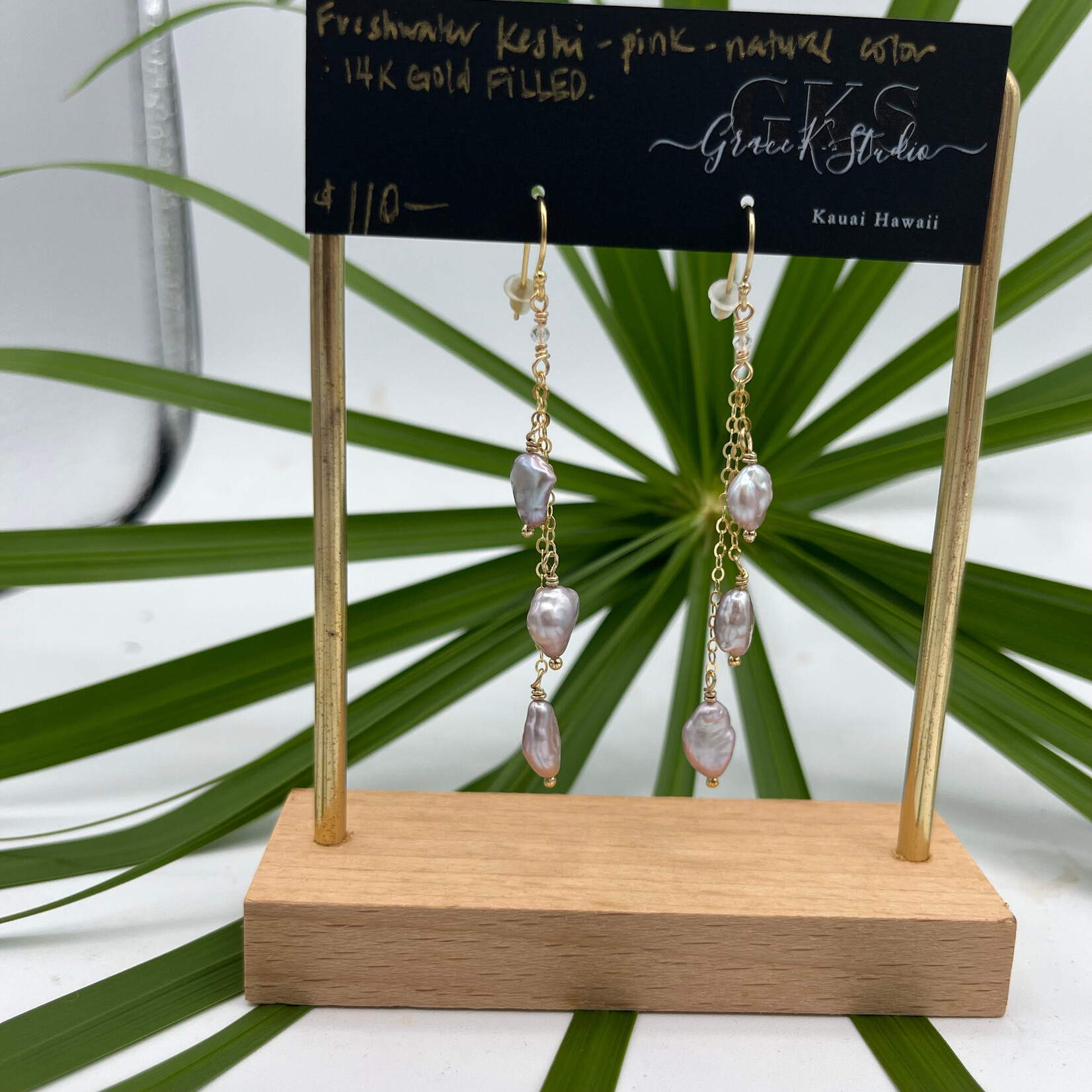 Shell Of A Life GKS Triple Pink FW Keshi Pearl Earrings - Natural Color 14k GF