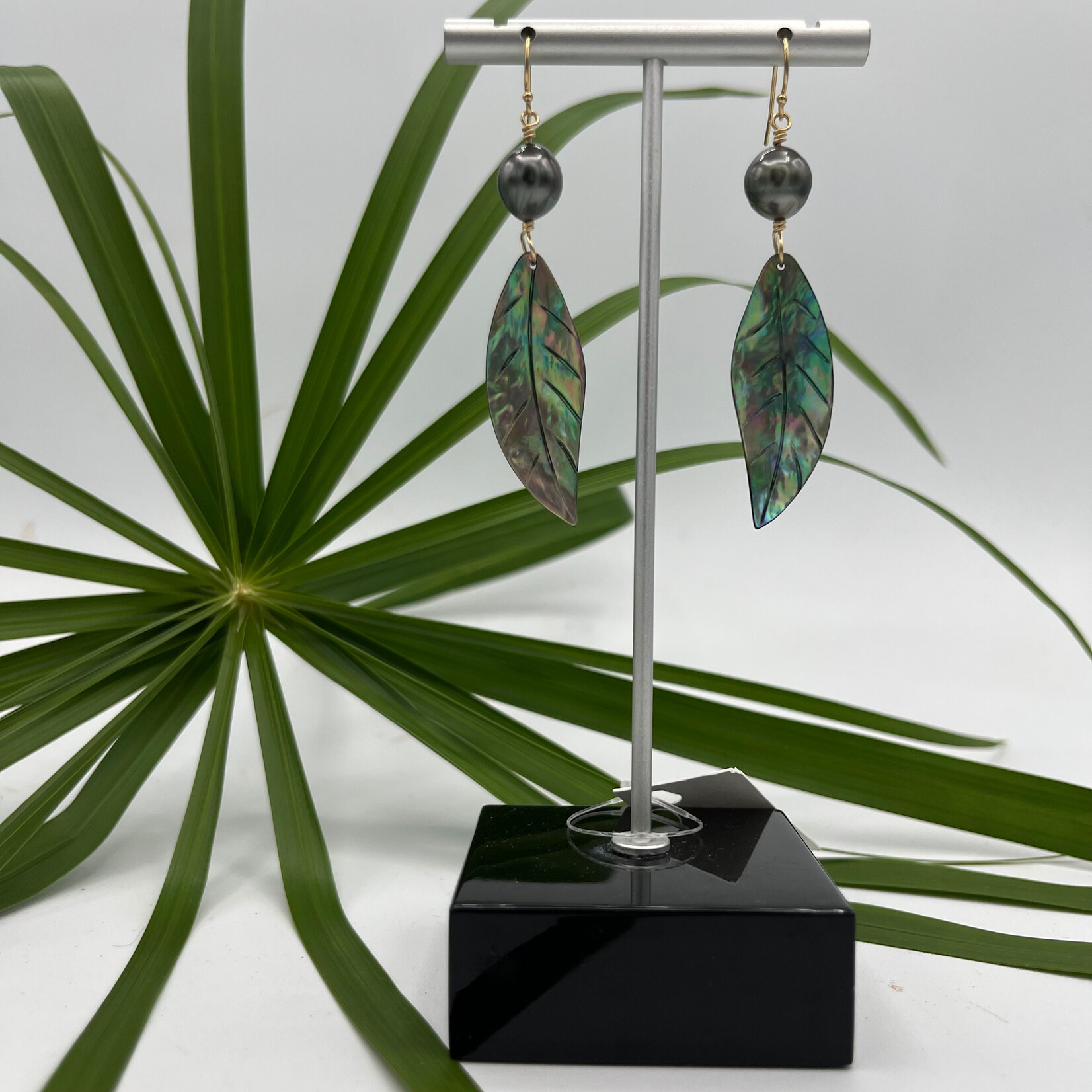 Shell Of A Life GKS Tahitian Pearl 9mm + Abalone Leaf Earrings GF